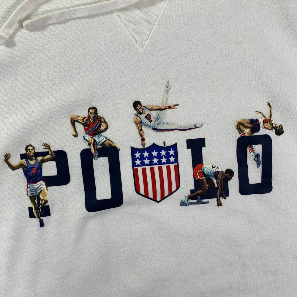 Polo Ralph Lauren Hoodie Men 2XLT Olympic Athletics USA Pullover White